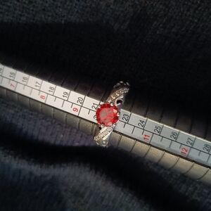 Elegant Silver Plated and Red Gemstone Ring